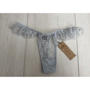 NWT Only Hearts Coucou Lola Ruffle Thong Sz S - Crystal Blue - Mesh Polka Dot